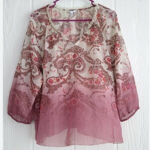 (Sonoma) Pink & Cream Ombré and Paisley Flowy Blouse - Size Medium